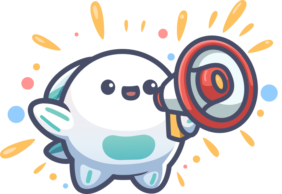 FlowBuddy mascot holding a megaphone.